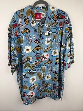 NFL Super Bowl XXXVII Hawaiian Camp Shirt San Diego Rayon XL Y2K